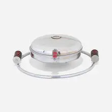Superior Electric, Super Lectric waffle iron, model 707, c. 1935, chrome-plated steel, Bakelite, aluminum, glass