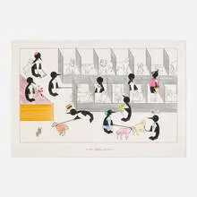 Steve Gianakos, The Dog Show, 1979, ink and colored pencil on museum board