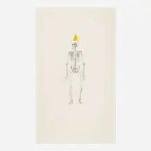 Michael Jenkins, Untitled (Skeleton with Party Hat #7), 1991, graphite and flashe on paper