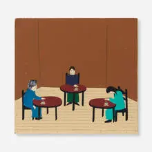 Clare Rojas, Untitled (Three Ladies Drinking Tea), 2005, acrylic and gouache on wood