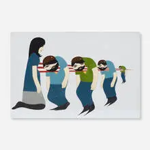 Clare Rojas, Untitled (Lady with a Spike thru Four Men), 2005, acrylic and gouache on panel