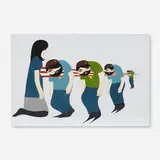 Clare Rojas, Untitled (Lady with a Spike thru Four Men), 2005, acrylic and gouache on panel