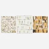 Jerry Iverson, #152; #200; #217 (three works from the Language series), paper and mixed media collage on Masonite