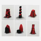 David Nash, Six works from the Red and Black portfolio, 1999, charcoal and pastel on paper