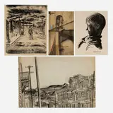 Hubert Davis, Four works, charcoal on paper, graphite and gouache on paper, lithograph
