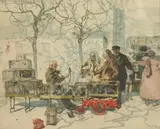 Franz Xavier Wolf, Parisian Bird Seller, Color etching