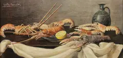 Walter Benoldi, Still Life with Lobster, Oil on panel.