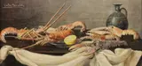 Walter Benoldi, Still Life with Lobster, Oil on panel.