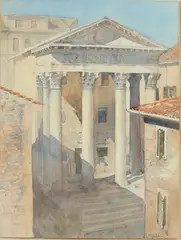 J.Y. Curtis, Ruins, Watercolor