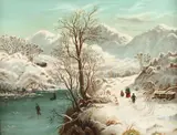 Continental School, Ice Skaters in Snow Covered Landscape, ICE SKATERS IN SNOW COVERED LANDSCAPE, oil on canvas