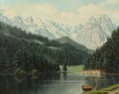 Jan Klas Möhren, Riessersee Garmisch with Alpspitze Zugspitze Waxensteine, Oil on canvas
