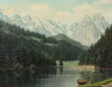 Jan Klas Möhren, Riessersee Garmisch with Alpspitze Zugspitze Waxensteine, Oil on canvas