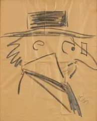 Walt Kelly, Sketch of Deacon Mushrat from "Pogo", Charcoal on brown paper