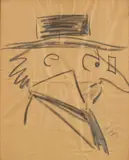 Walt Kelly, Sketch of Deacon Mushrat from "Pogo", Charcoal on brown paper