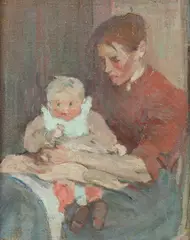 Clara D Davidson, MOTHER AND CHILD, estate stamp verso, Oil on board