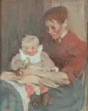 Clara D Davidson, MOTHER AND CHILD, estate stamp verso, Oil on board