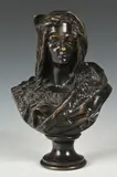 Untitled by Albert-Ernest Carrier-Belleuse, BUST OF WOMAN WEARING A CAP, bronze - Height: 8 1/2 in, sold Nov 2015