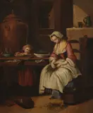 Continental School, Preparing the Evening Meal, PREPARING THE EVENING MEAL, oil on panel