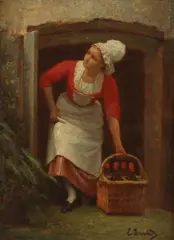 Ernest David, Young Maid with Basket of Wine, Oil on panel