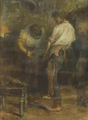 Henri-Joseph Castaing, Blacksmith, Pastel dust on inside of glass so appears the drawing is unfixed