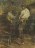 Henri-Joseph Castaing, Blacksmith, Pastel dust on inside of glass so appears the drawing is unfixed