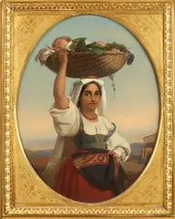 Maria Maes, Woman with Child Sleeping in a Basket of Fruit, Oil on panel
