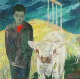 Diane Ainsworth, Boy with Calf, Oil on canvas