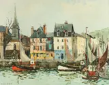 Jacques Bouyssou, Honfleur le Vieux Bassin, Oil on canvas