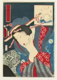 Utagawa Kunisada, Woman Holding a Rolled Paper from the Series :32 Aspects of Contemporary Beauties"