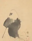 Japanese School, Animals, Three ink and color on paper, one embroidery, three signed, sealed and