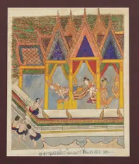 Thai School, Life of Buddha, Ink and color on textile