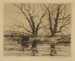 Robert H. Nisbet, Moonlit Landscape, BRIDGE and TREES IN WINTER: FOUR WORKS, each signed in pencil lower margin
