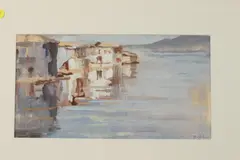 Waterfront by American School, WATERFRONT, signed lower right. oil on board., offered Dec 2015
