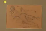 Johann Bucher, Nude Reclining on Her Stomach, Pencil drawing.