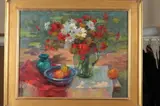 Louise Demore, Floral Still Life with Fruit, Oil on canvas
