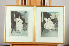Louis Icart, ARRIVAL and DEPARTURE: PAIR, each stamped and signed in pencil lower margin, Color etching