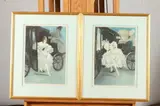 ARRIVAL and DEPARTURE: PAIR, each stamped and signed in pencil lower margin by Louis Icart, Color etching, sold Dec 2015