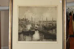 Edouard Henri Léon, Harbor Scene, Etching