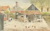 Reg B. Strange, Barnyard with Chickens, Watercolor