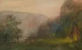 Tonalist Landscape by Nicholas Saleen Macsoud, Watercolor and gouache, sold Feb 2016