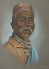 OLD LAMA FROM SINGAMARI and TIBETAN SHOPKEEPER: TWO WORKS, each signed and titled by Goray Douglas, Pastel on paper, offered Feb 2016