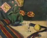 STILL LIFE WITH TULIPS AND LEMON by Continental School, circa 1920, Oil on canvas, sold Feb 2016