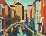 Roberto Ferruzzi, Venetian Canal, Oil on board