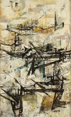 Murray Jones, Harbor Motif, Oil on board