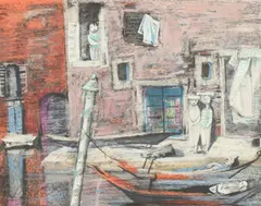 Louis Bosa, Canal in Venice, Crayon