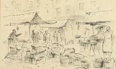 Jacob Glushakow, Hollins Market, Ink on paper
