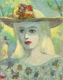 Robert Doney, Portrait of Woman in Sun Hat, Oil on canvas