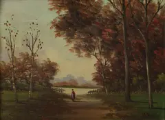 Ernst August Reisig, Landscape with Figure, Oil on board