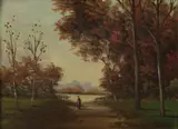 Ernst August Reisig, Landscape with Figure, Oil on board