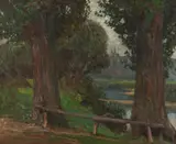 Karl Wendel, Wooded Trail with Distant Castle, Oil on canvas
